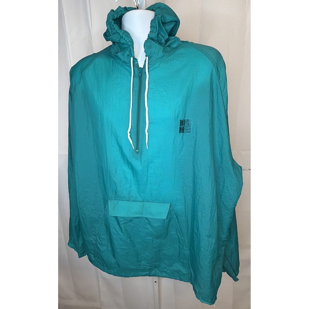 Vintage 90s MV Sport Mens XXL Teal Nylon Pullover Windbreaker Anorak Hooded